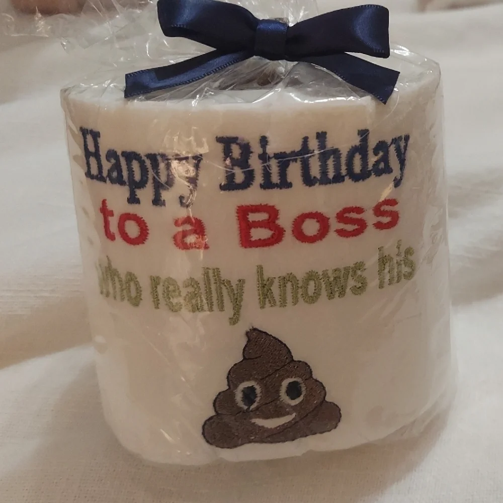 Happy Birthday to a Boss Embroidered White Novelty Toilet Paper